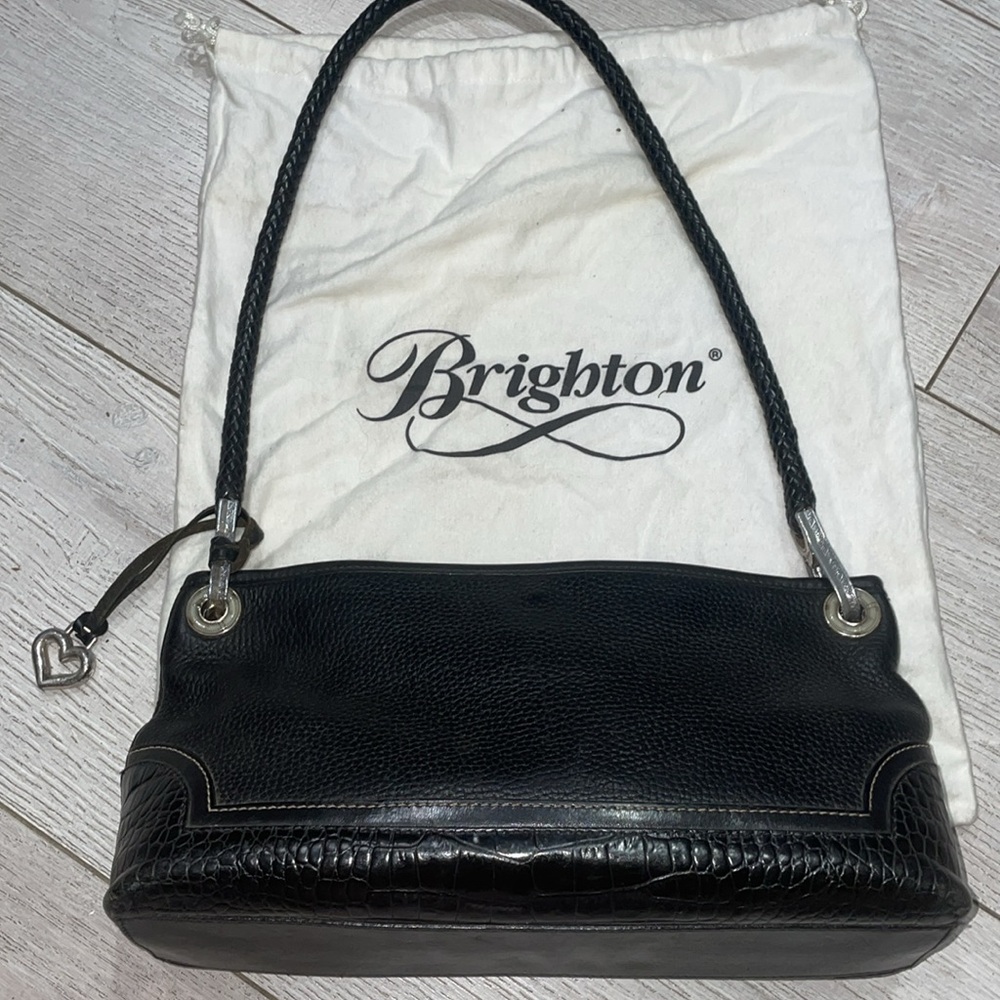 Rare Vintage Brighton “isadora” croc leather Handbag black silver hardware recta